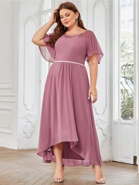 Ever Pretty Mauve High-Low Chiffon Evening Dress with Beaded Waist